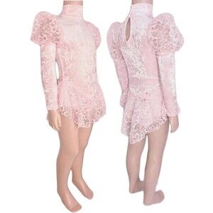 Gilda Marx VTG High Neck Velvet Lace Keyhole Pink Leotard Skate Dress Girls 8/10